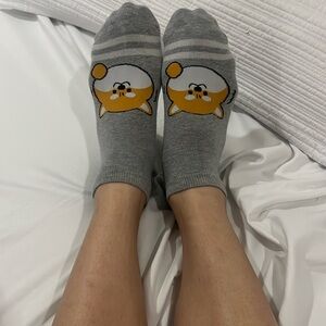 Gray and Orange Casual Socks with Cartoon Character Design